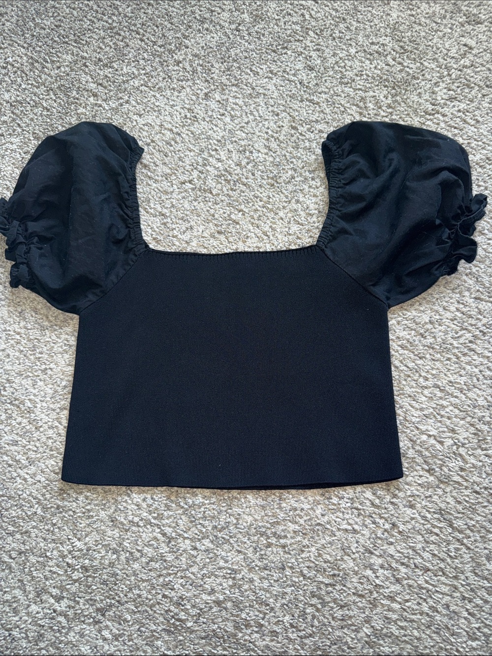 Classic Black Puff-Sleeve Square Neck Crop Top